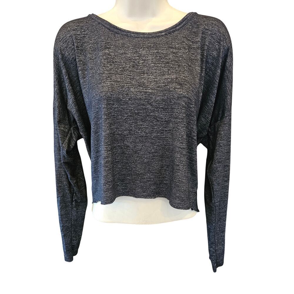 Athleta sz L CUT OFF RAW hem long sleeve relaxed fit lightweight active top